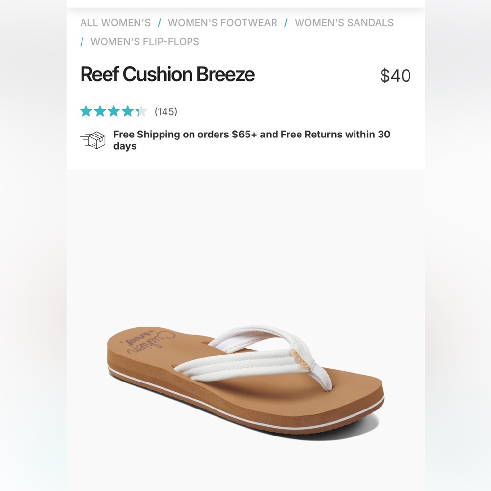Reef Cushion Breeze Sandals with White Straps and Tan Sole